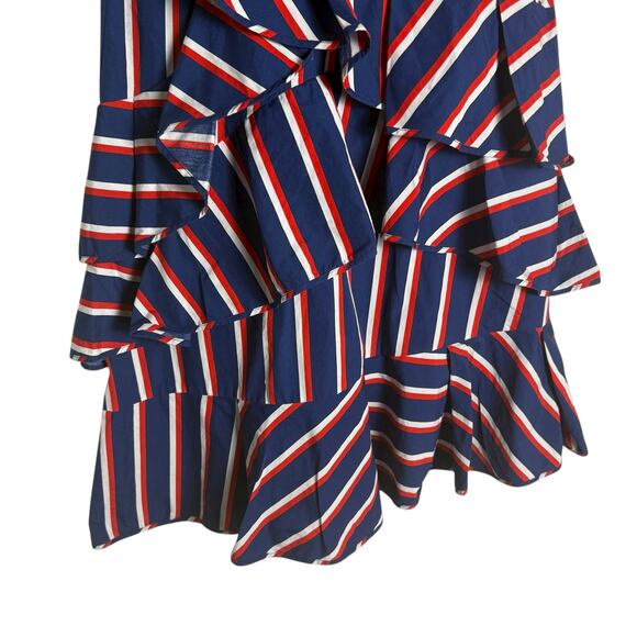 Alice + Olivia Red White Blue Stripe Asymmetrical Ruffle A-Line Cocktail Dress 2 - Picture 6 of 10